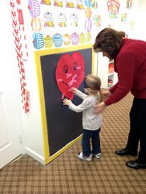 We played pin the mouth on the valentine!